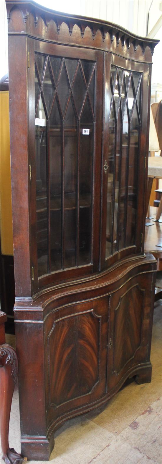 Mahogany standing glazed corner cupboard